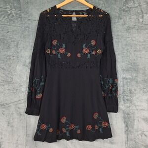 Womens Dress Medium Whimsygoth Boho Fairy Grunge Goth Floral Lace Embroidered